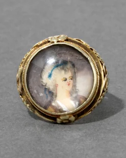 Antique Early 1800s 14k Gold English Hand Painted Portrait Floral Shank Ring