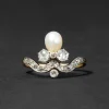 Antique Early 1800s 14k Gold Pearl & Diamond Tiara Style Ring
