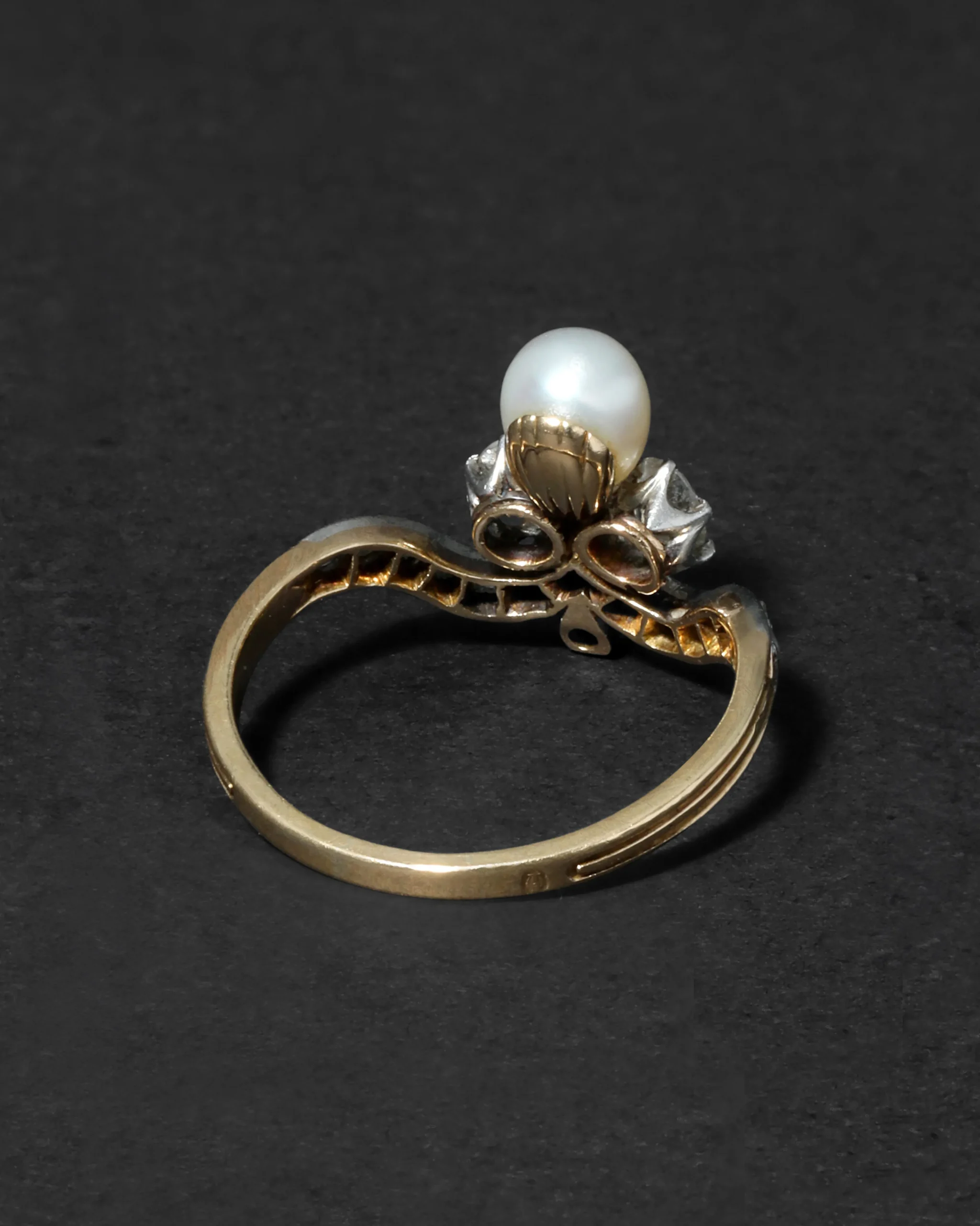 Antique Early 1800s 14k Gold Pearl & Diamond Tiara Style Ring