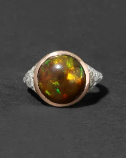Antique Edwardian 1910s 14k Rose Gold Platinum Opal & Diamond Band Ring