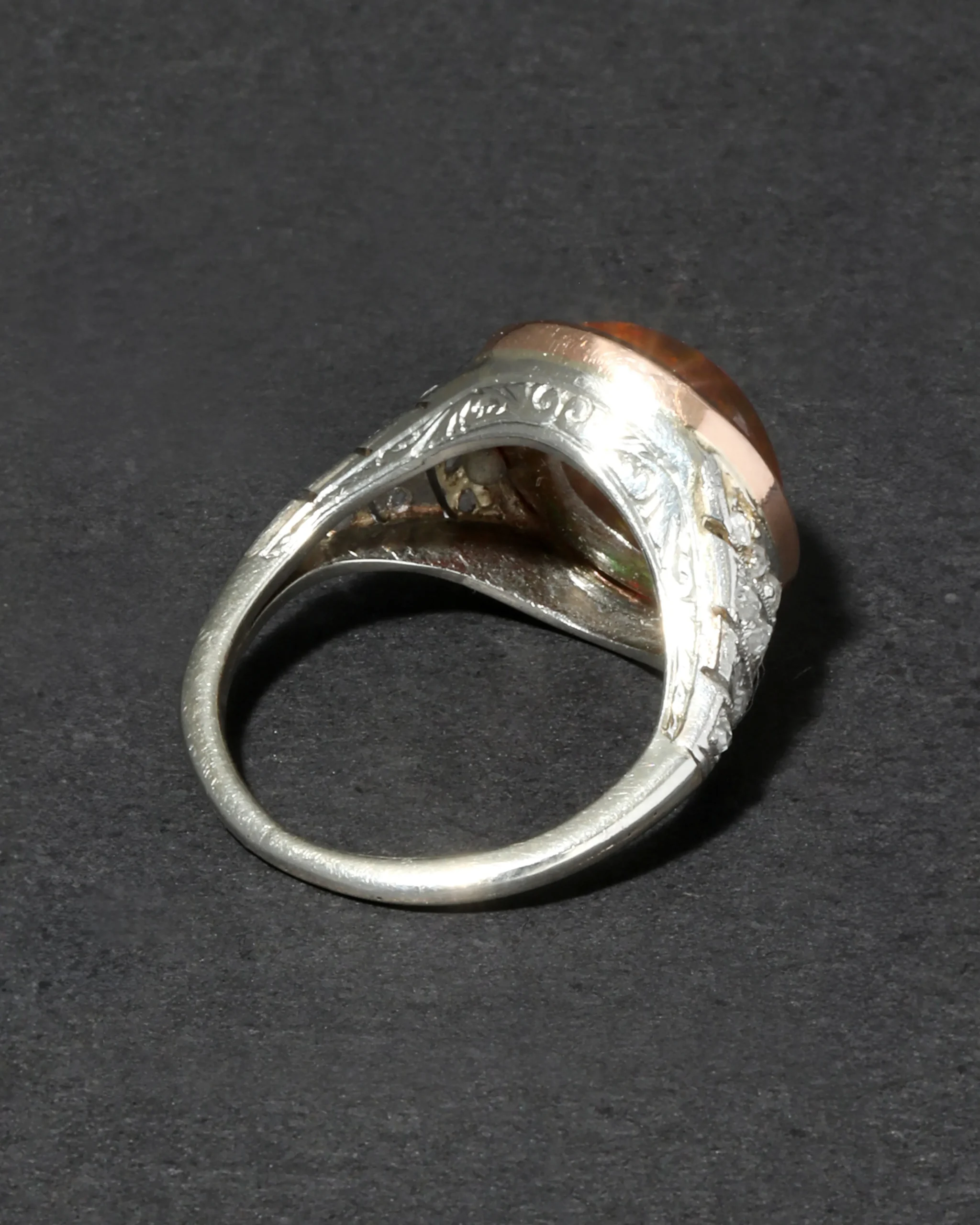 Antique Edwardian 1910s 14k Rose Gold Platinum Opal & Diamond Band Ring