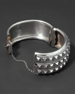 Antique 1800s British Sterling Silver Modernist Hinged Cuff Bracelet