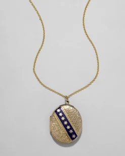 Antique 1800s 9k Gold & 14k Gold Fill with Enamel and Hand Etched Star Motif Locket Necklace
