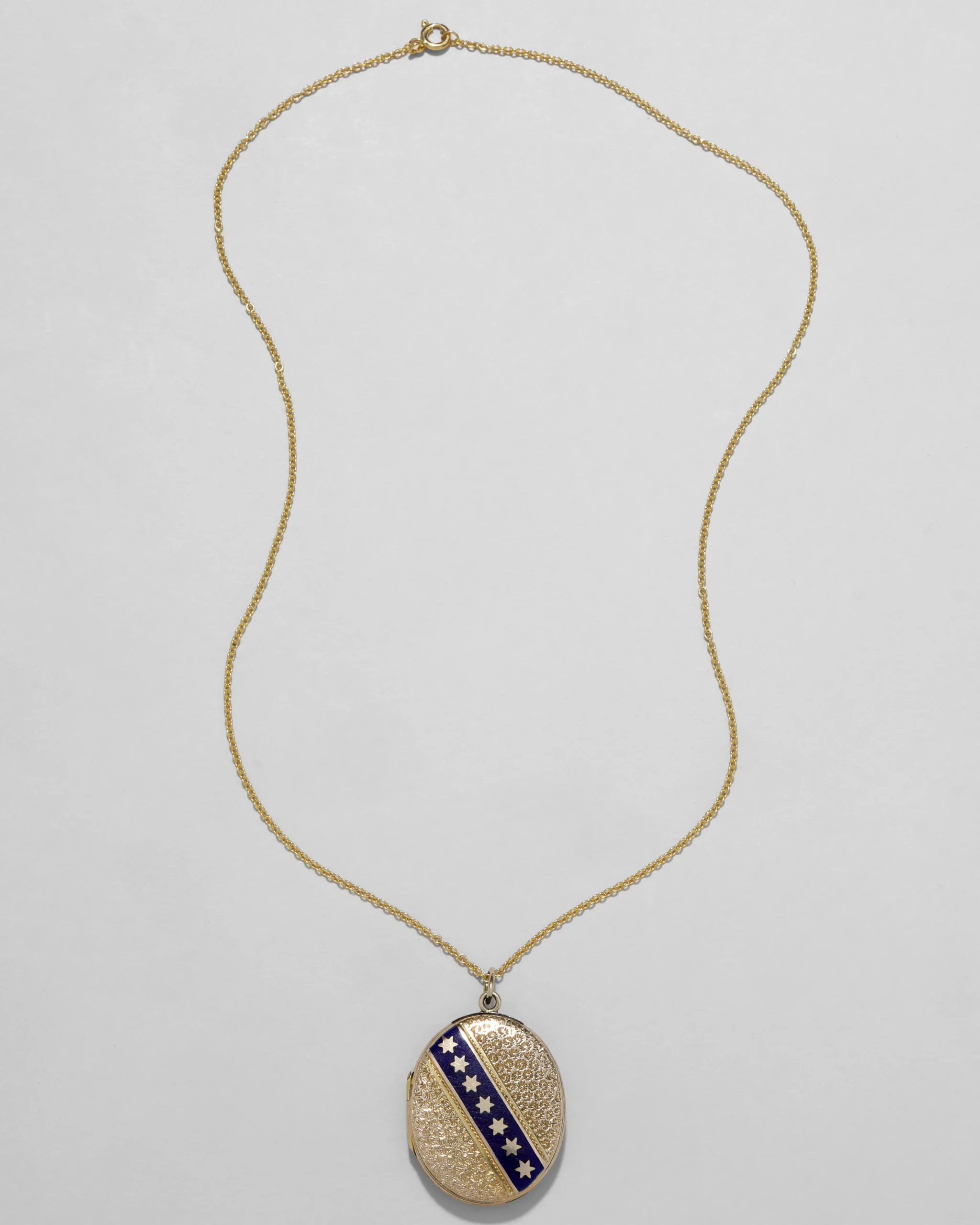 Antique 1800s 9k Gold & 14k Gold Fill with Enamel and Hand Etched Star Motif Locket Necklace