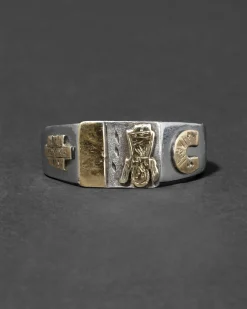 Antique 1910s 14k Gold & Steel Arts & Crafts Design Ring