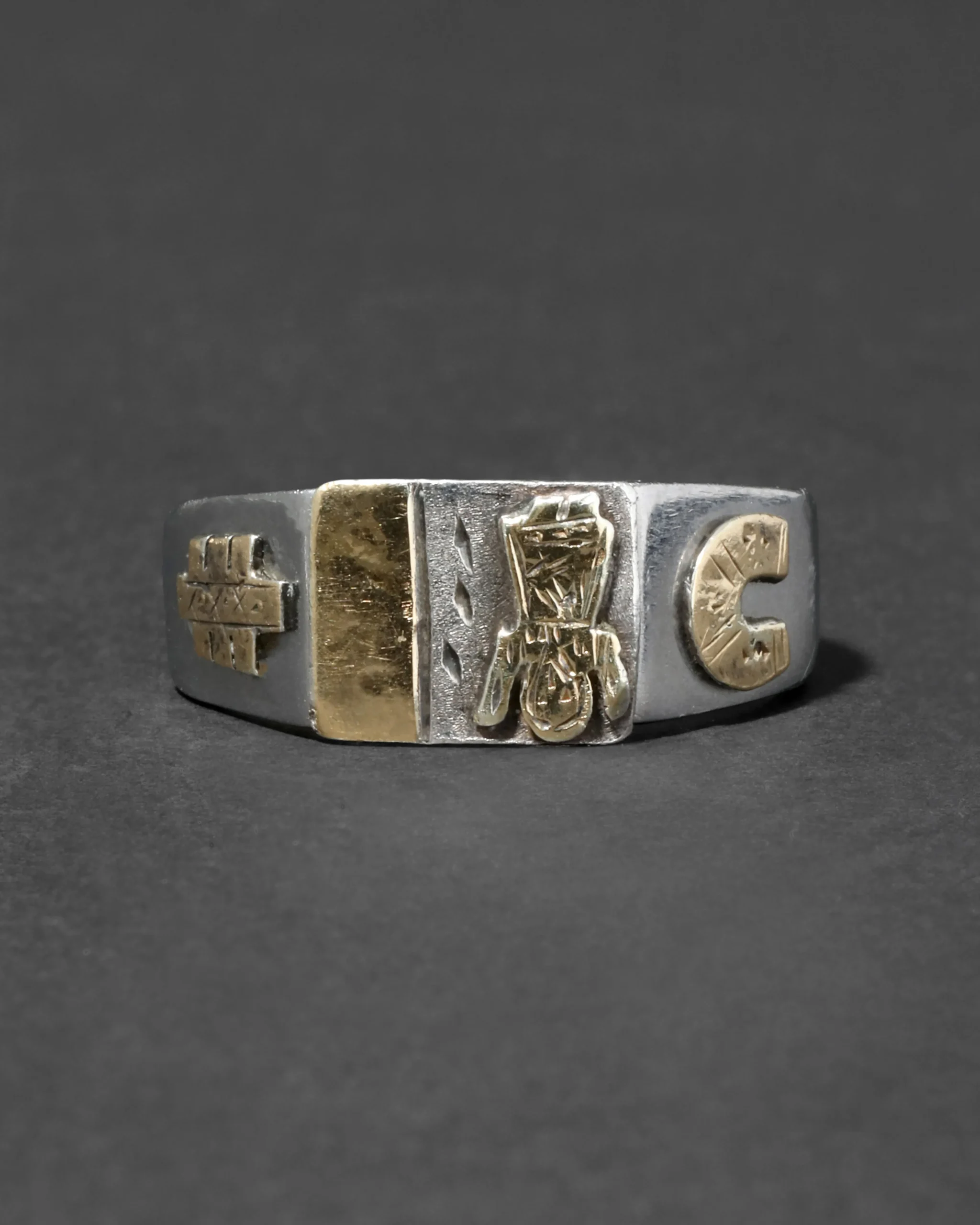 Antique 1910s 14k Gold & Steel Arts & Crafts Design Ring