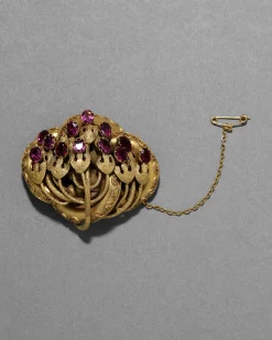Antique 1800s 14k Gold Fill & Faceted Rhodolite Garnet Pin