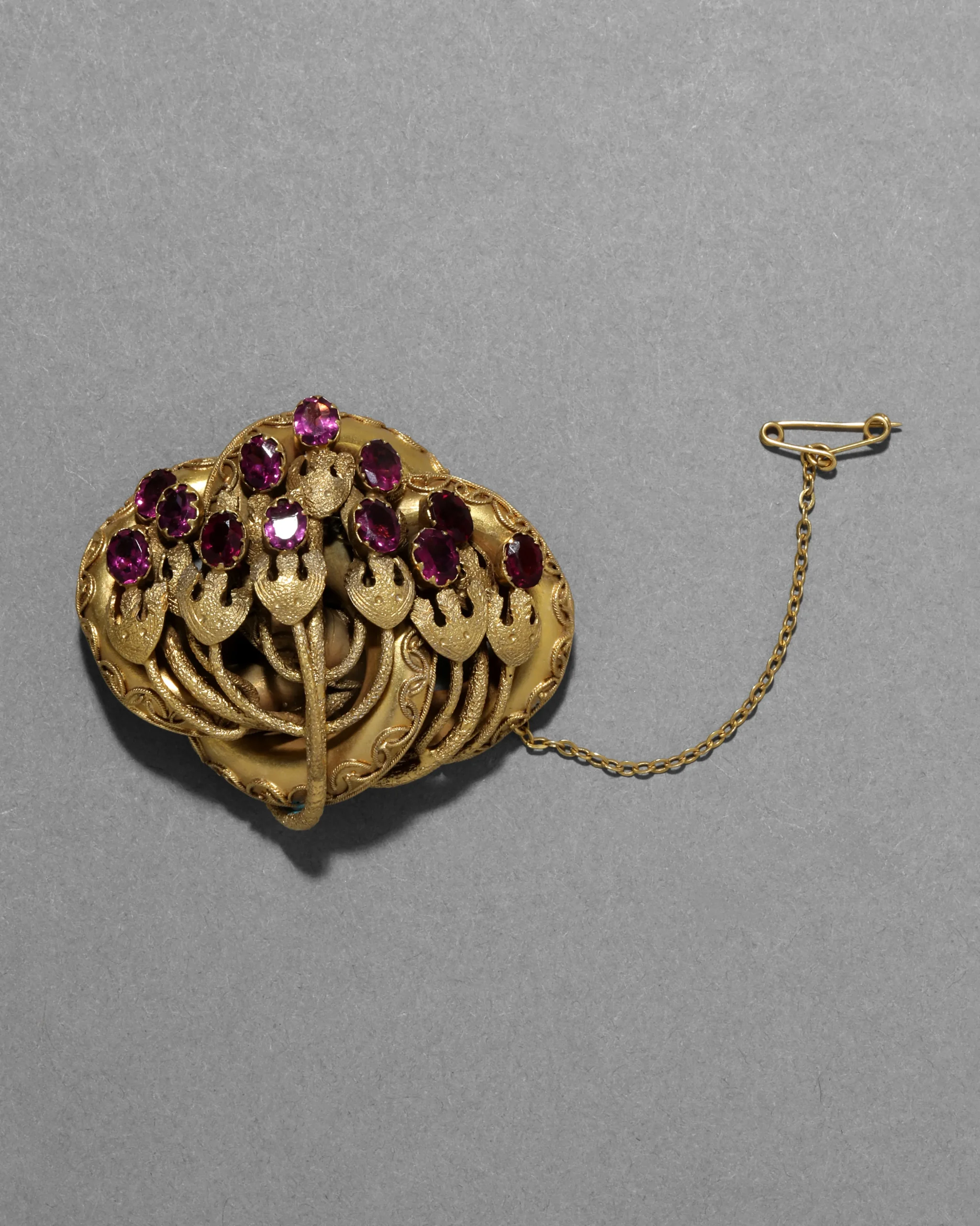 Antique 1800s 14k Gold Fill & Faceted Rhodolite Garnet Pin
