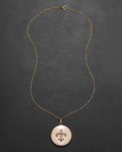 Antique 1800s 14k Gold Fill & Paste Crystal Fleur de Lis Locket Necklace