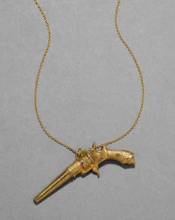 Antique 1800s 14k Gold FIll Pistol Pendant Necklace