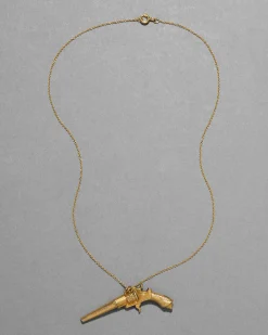Antique 1800s 14k Gold FIll Pistol Pendant Necklace