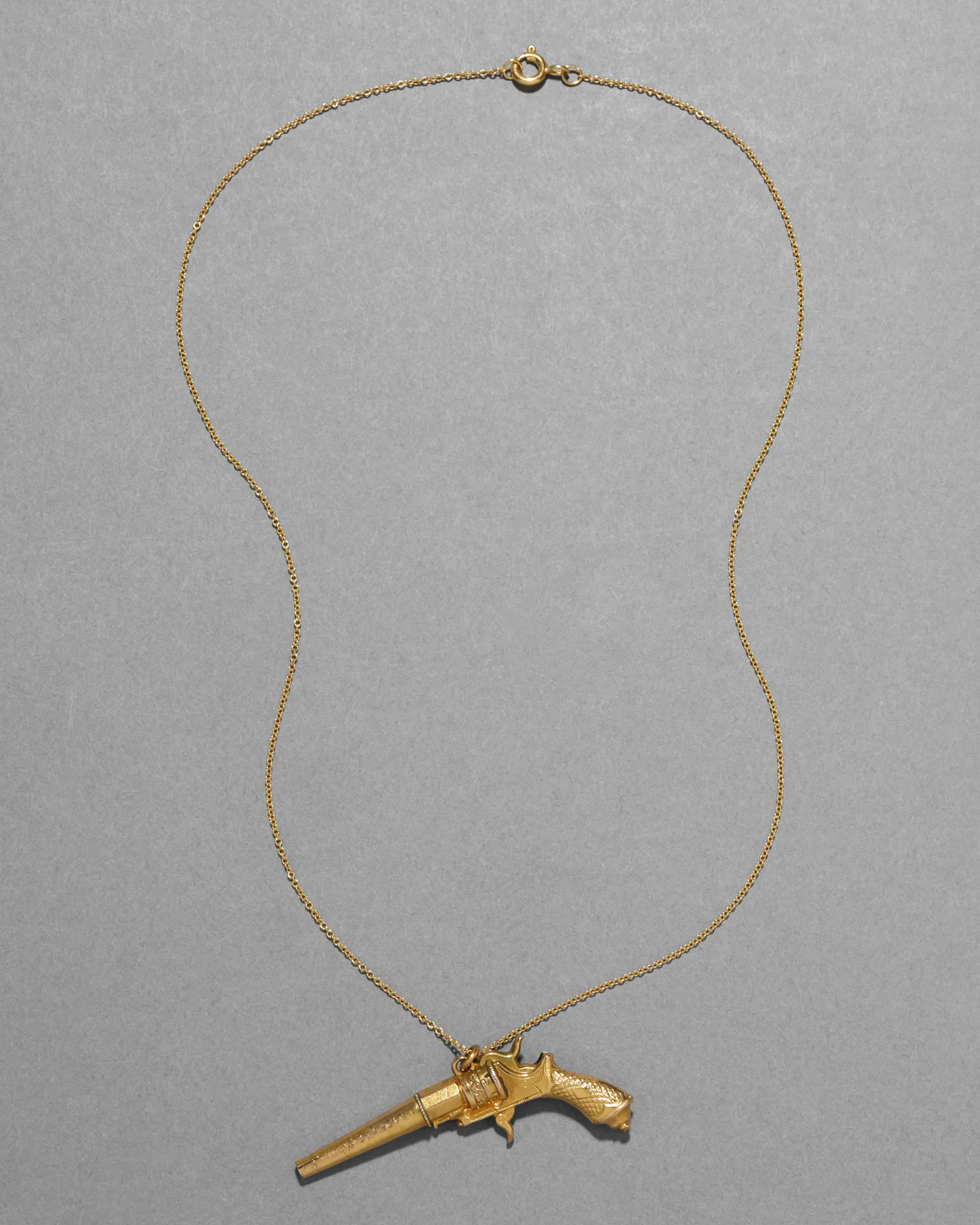 Antique 1800s 14k Gold FIll Pistol Pendant Necklace