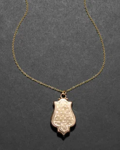 Antique 1910s 14k Gold Hand Etched Unique Shape Locket Pendant Necklace