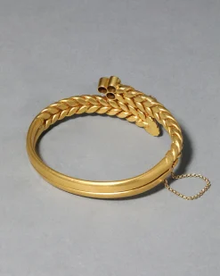 Antique 1870s 14k Gold Sapphire & Rose Cut Diamond Hinge Bracelet