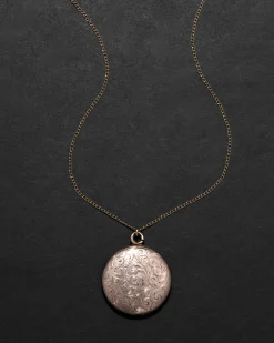 Antique 1800s 10k Gold Shell & 10k Gold Fill Hand Etched Locket Necklace