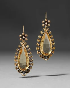 Antique 1850s 14k Gold with Citrine & Pearl Drop Earring