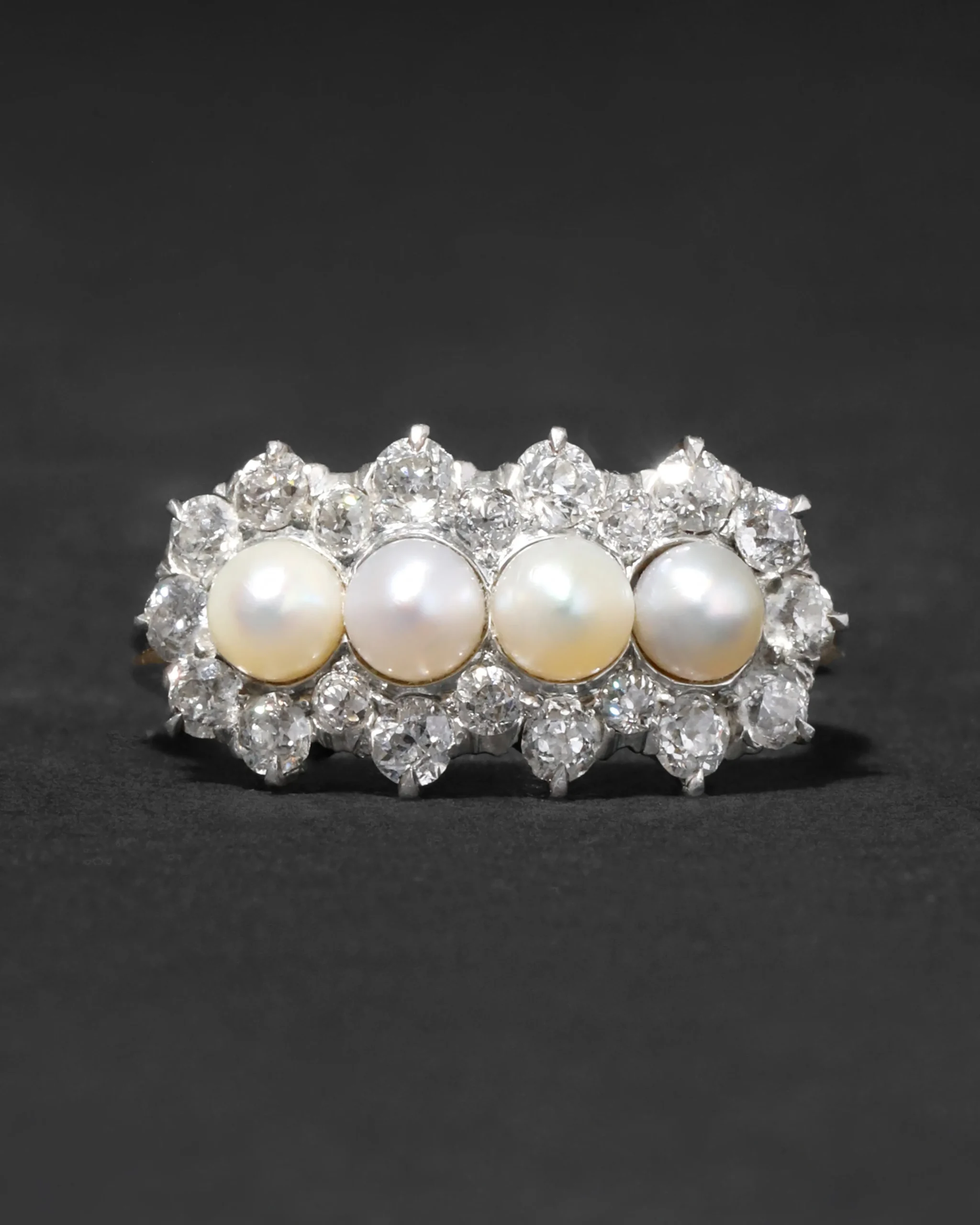 Antique 1900s 18k Gold with Natural Pearl & Rose Cut Diamond Cluster Ring