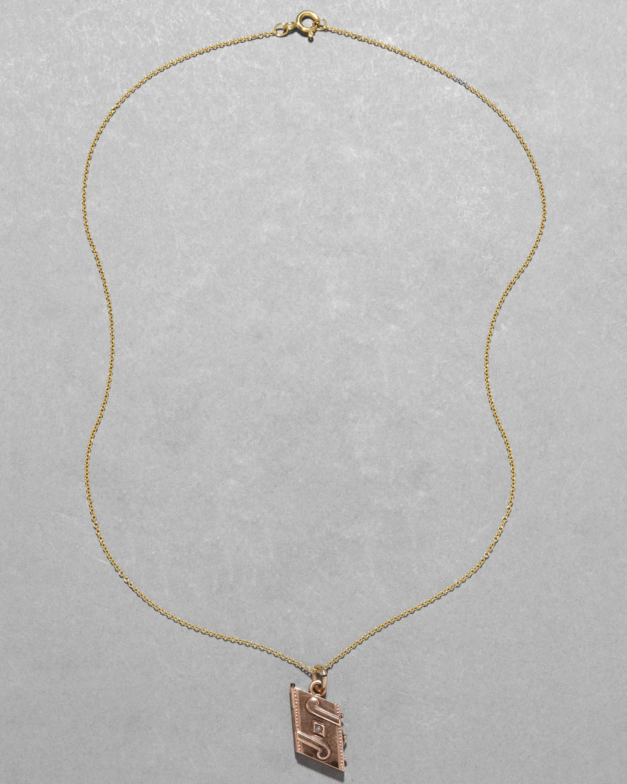 Antique 1800s 10k Rose Gold & Pearl Book Locket Necklace