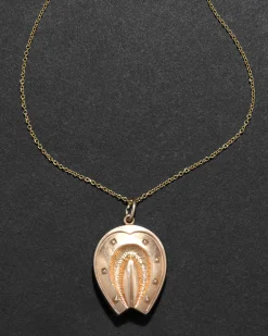 Antique 1800s 10k Rose Gold Horseshoe Locket Necklace