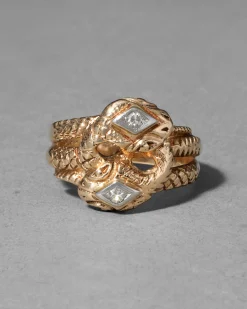 Antique 1800s 14k Yellow & White Gold with Diamond Double Snake Ring
