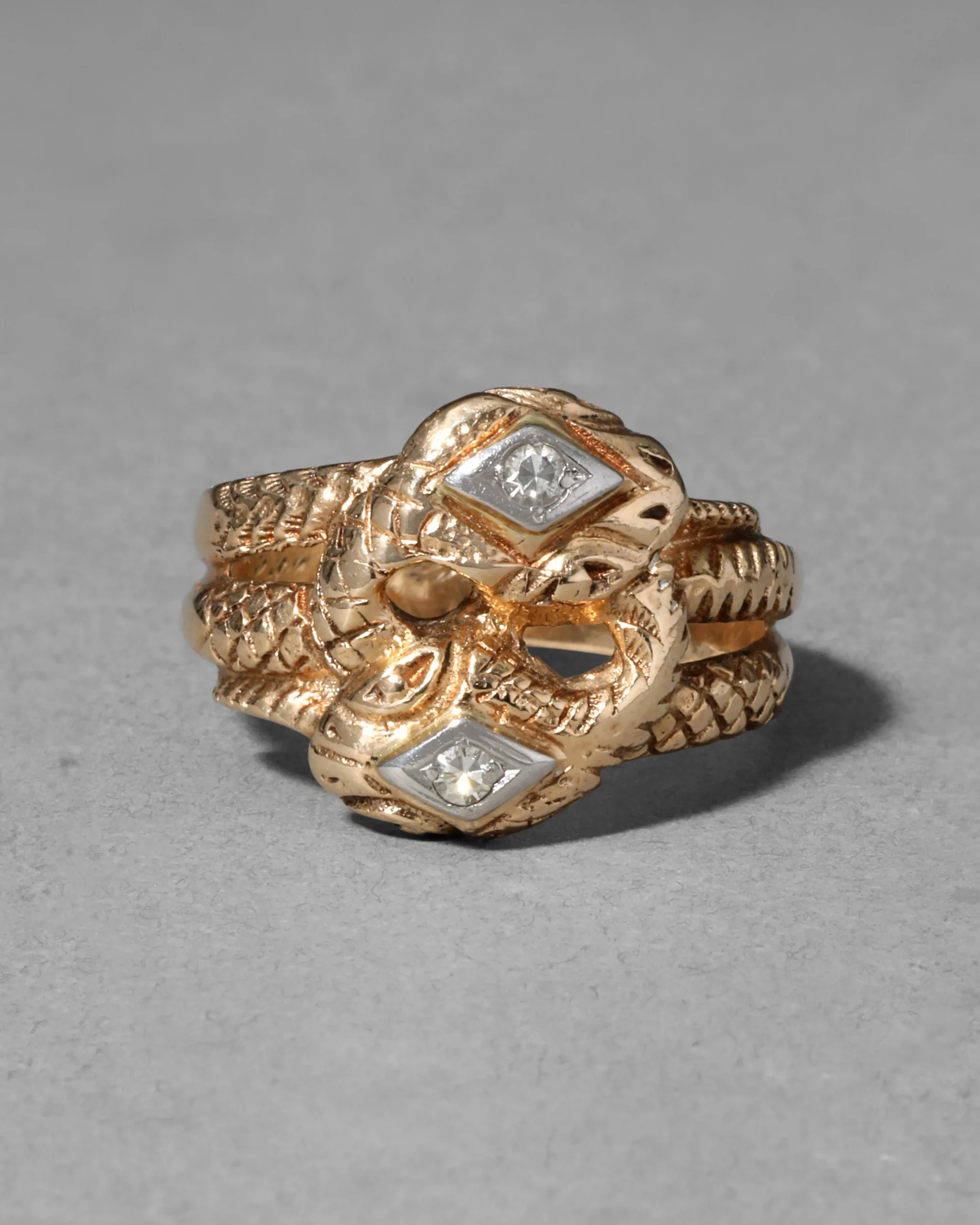 Antique 1800s 14k Yellow & White Gold with Diamond Double Snake Ring