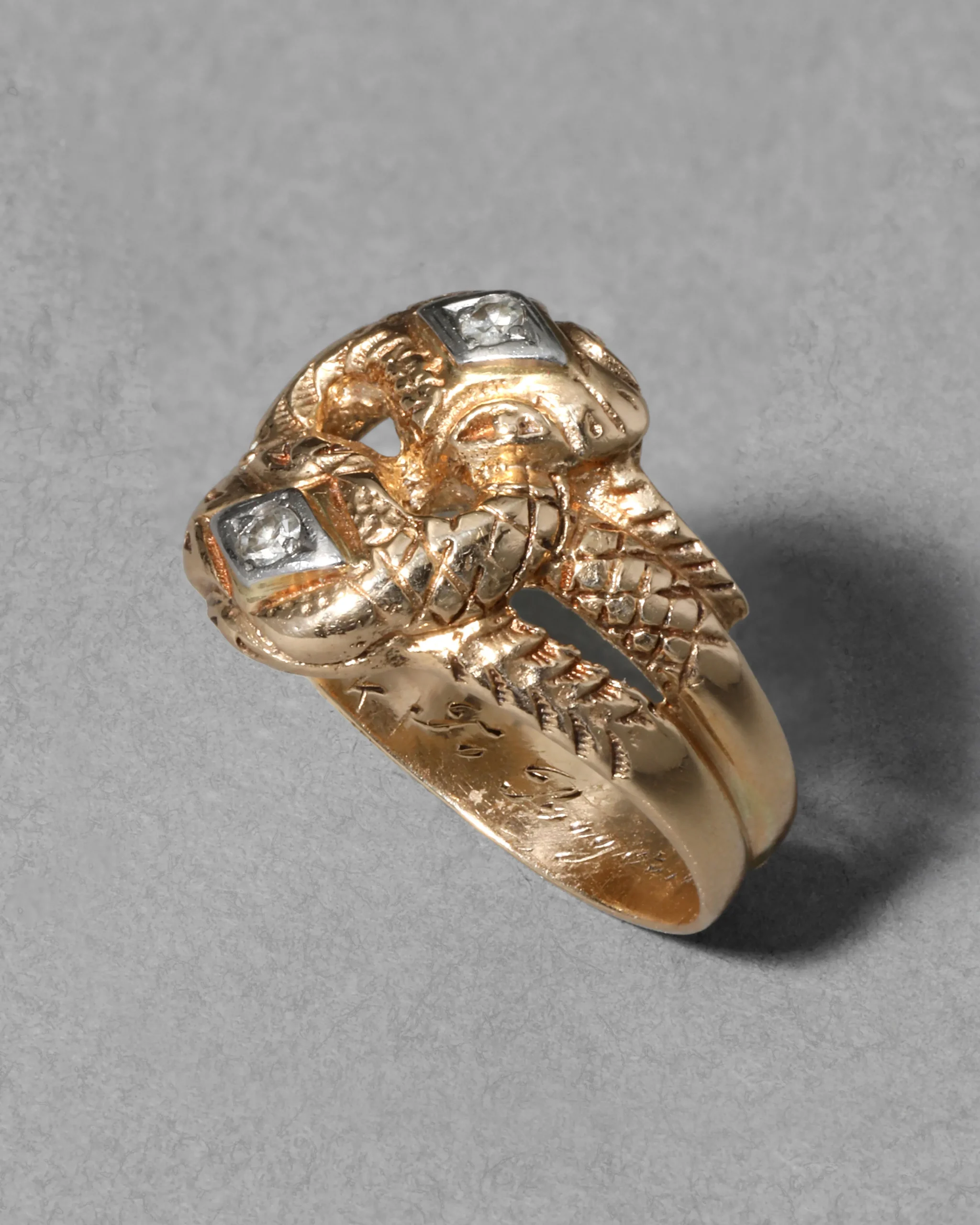 Antique 1800s 14k Yellow & White Gold with Diamond Double Snake Ring