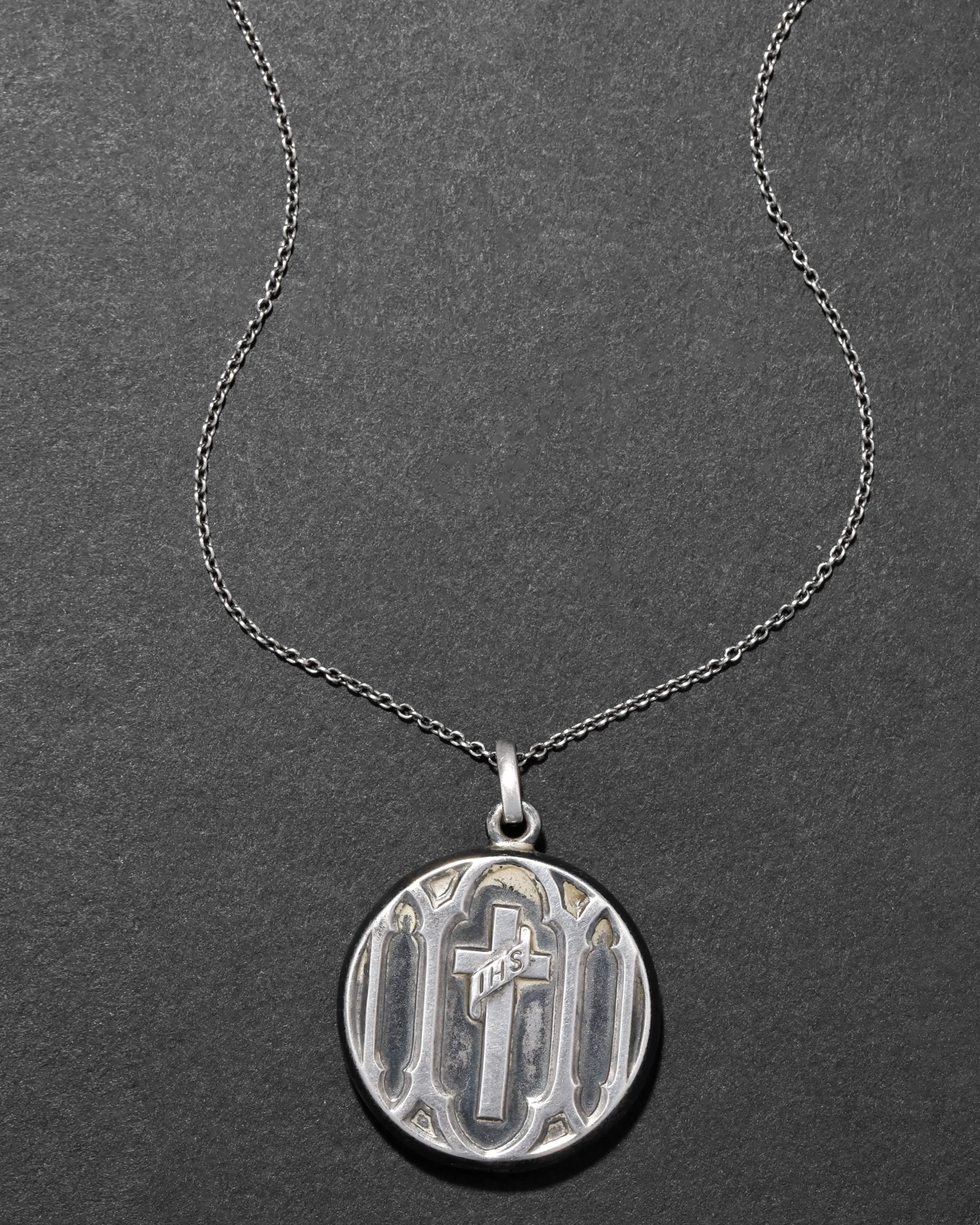 Antique 1920s Sterling Silver Cross Locket Pendant Necklace
