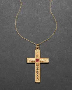 Antique Victorian 14k Gold Fill & Cut Crystal Ornate Cross Pendant Necklace