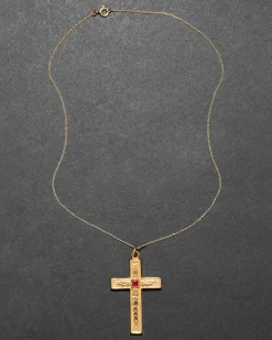 Antique Victorian 14k Gold Fill & Cut Crystal Ornate Cross Pendant Necklace