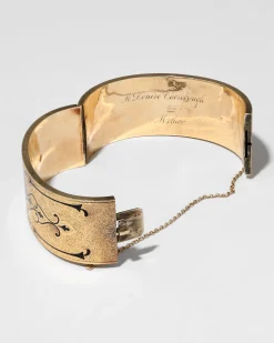 Antique Victorian 14k Gold & Enamel Hand Etched Hinge Bracelet