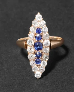 Antique Victorian Late 1800s 14k Gold with Sapphire & Diamond Marquis Ring