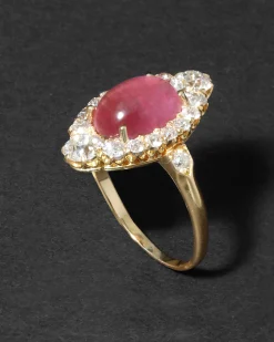 Antique Victorian 1890s 18k Gold with Pink Tourmaline & Diamond Marquis Ring