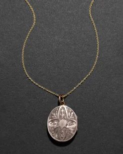 Antique Victorian 1800s 14k Gold Fill Hand Etched Locket Necklace