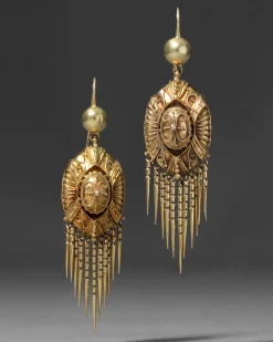 Antique Victorian 1880s 14k Gold Etruscan Revival Fringe Earring
