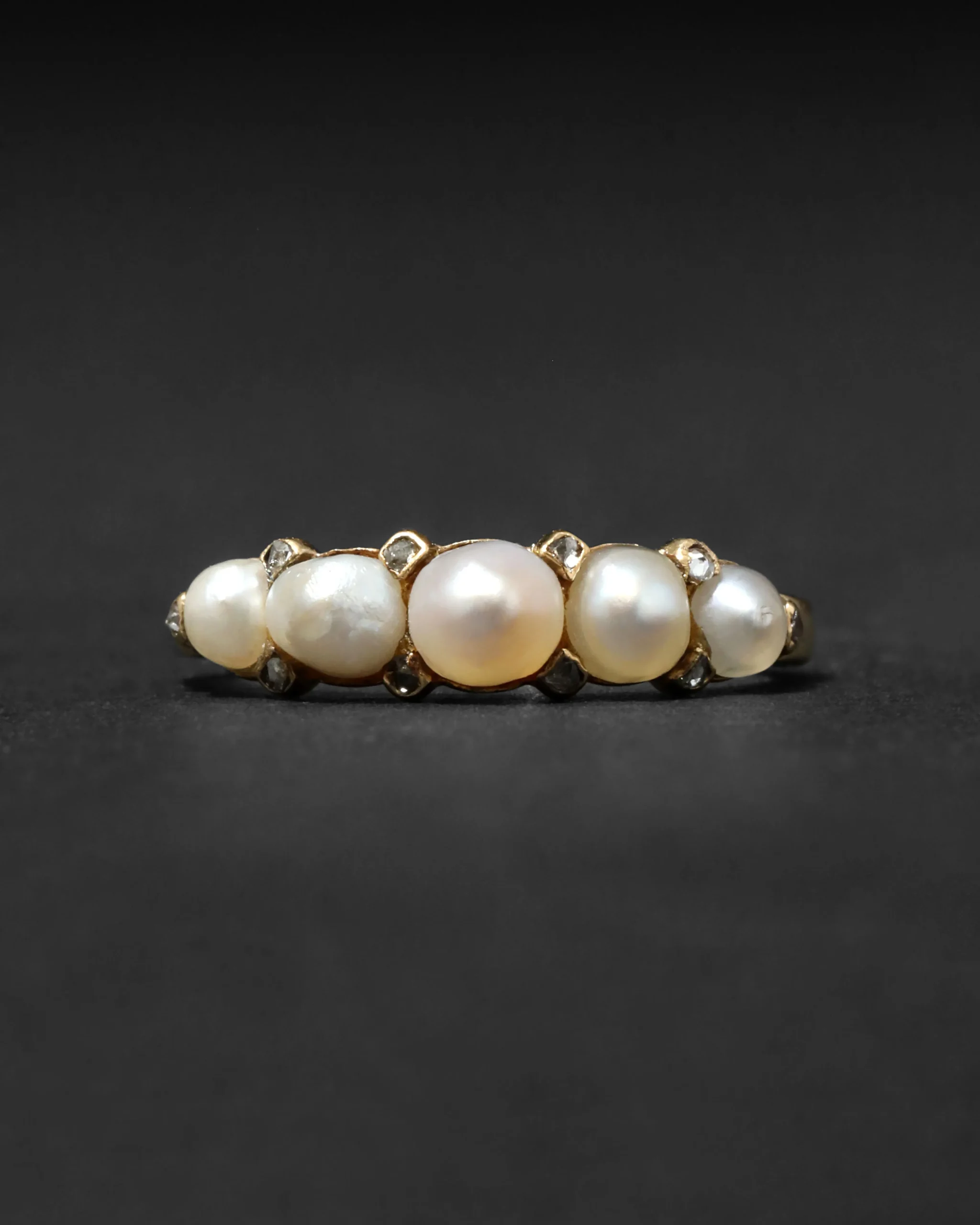 Antique Victorian 1800s 14k Gold with Diamond Prong Set Pearl Ring