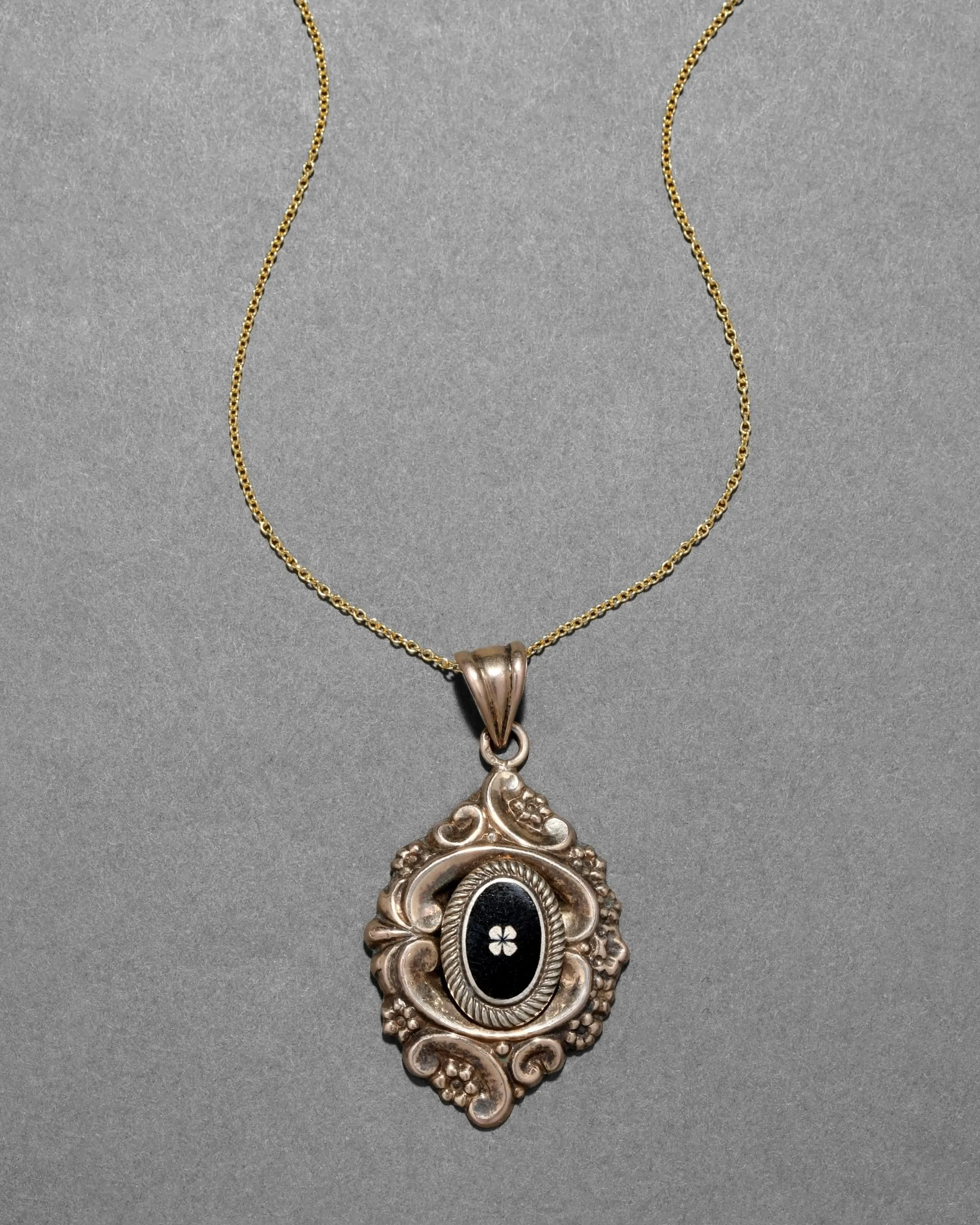 Antique Victorian 1880s 10k Gold with Enamel Lucy Pendant Necklace