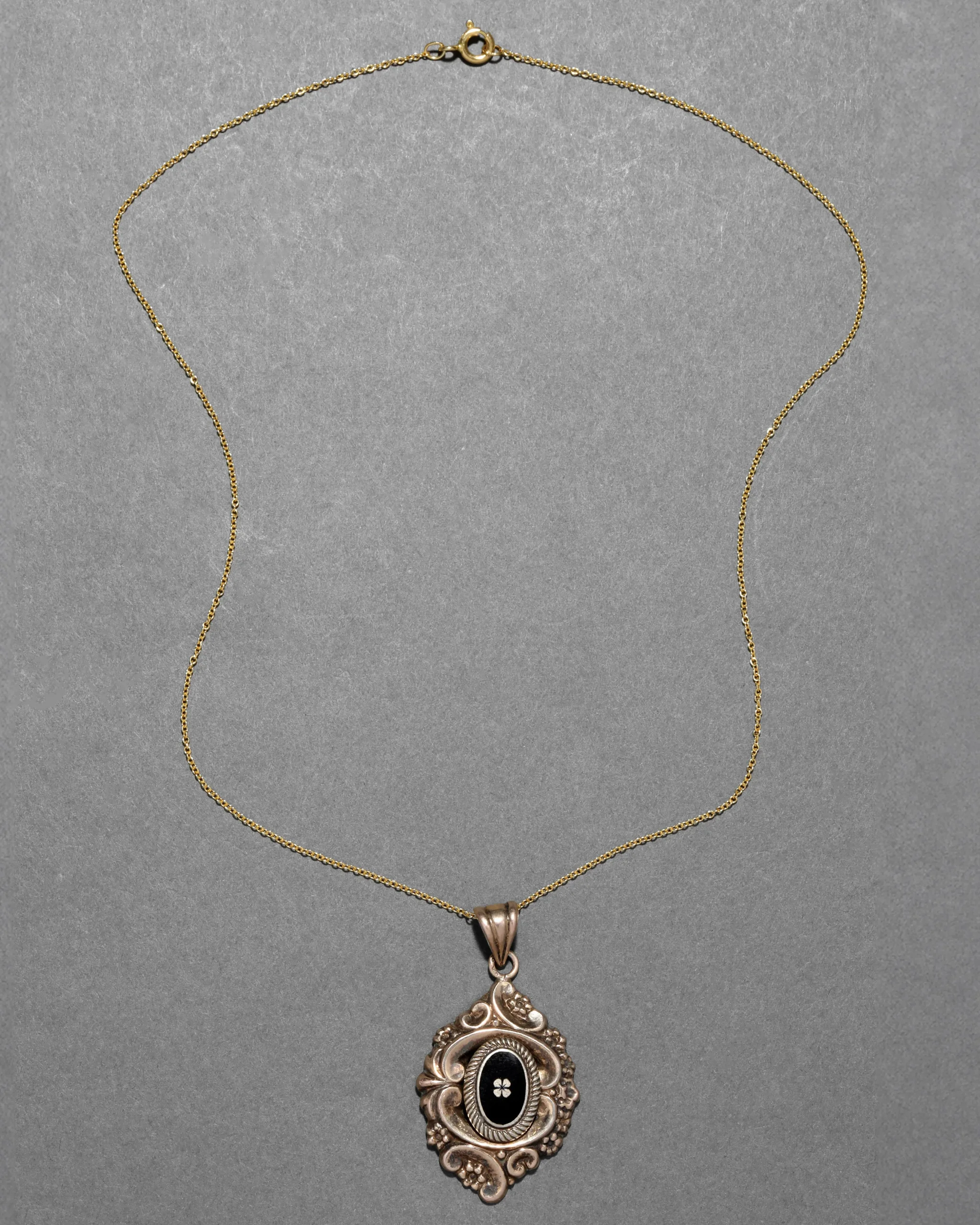 Antique Victorian 1880s 10k Gold with Enamel Lucy Pendant Necklace