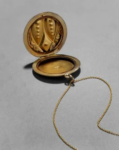 Antique Victorian 1800s 14k Gold Fill & Paste Crystal Patterned Locket Pendant Necklace
