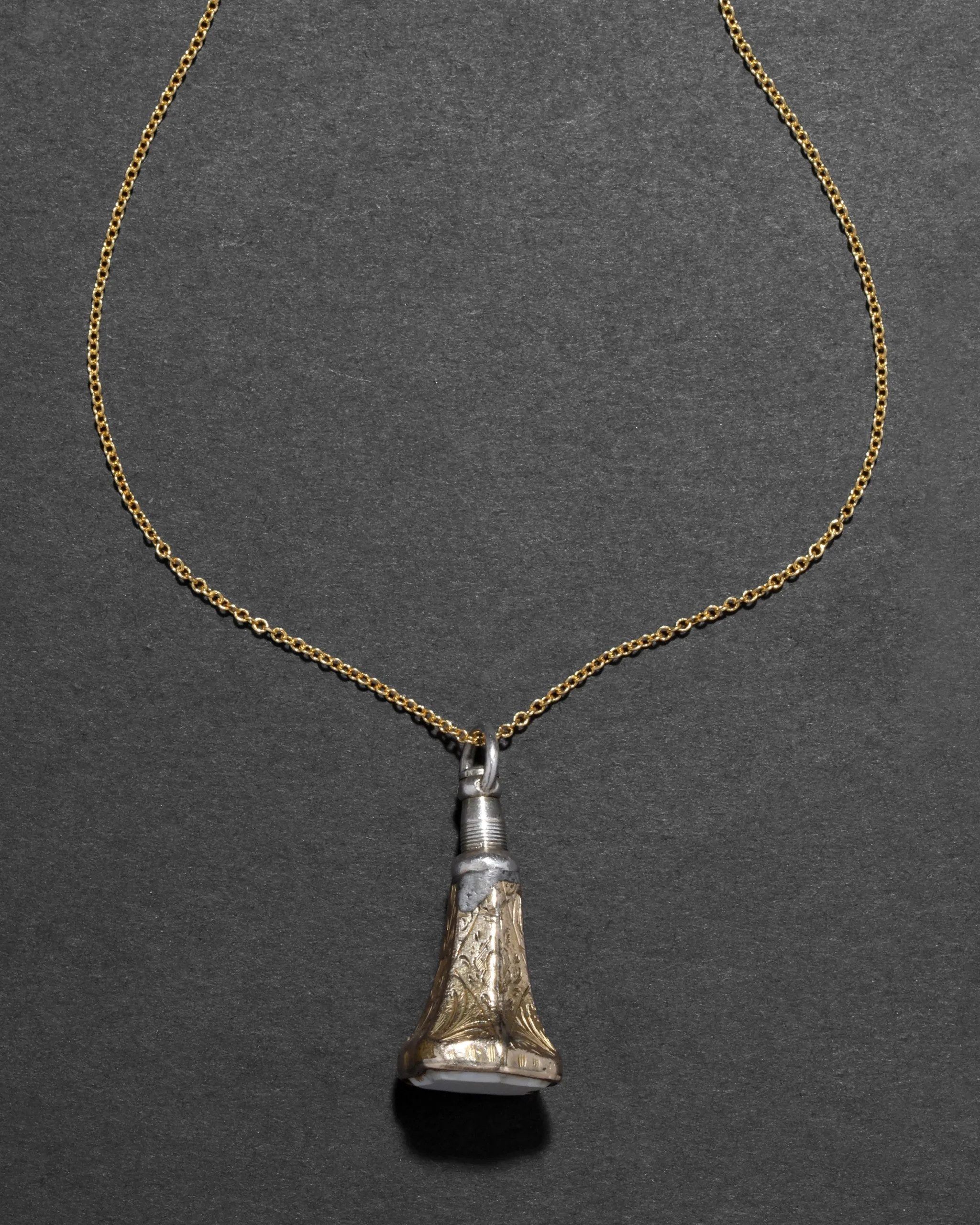 Antique Victorian 1800s 14k Gold FIll & White Onyx Watch Fob Necklace