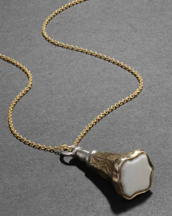 Antique Victorian 1800s 14k Gold FIll & White Onyx Watch Fob Necklace