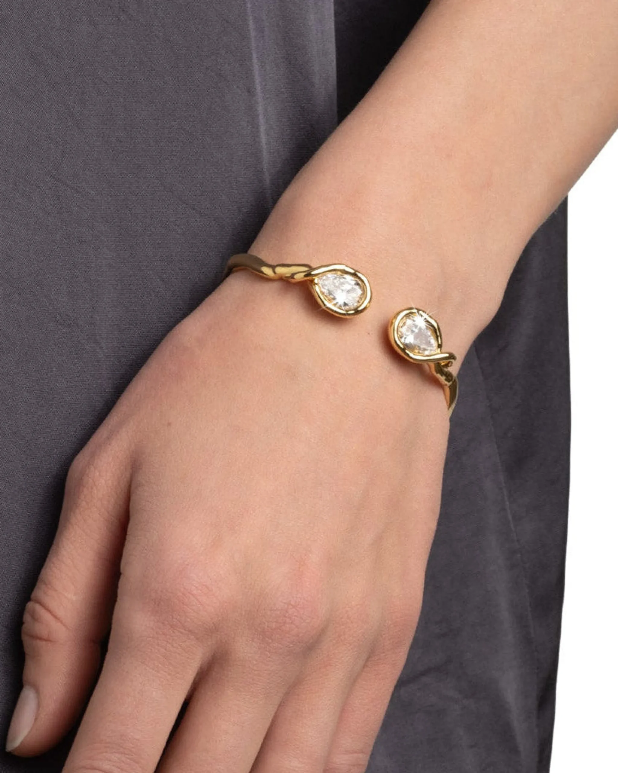 Asterales Crystal Capped Hinge Cuff Bracelet
