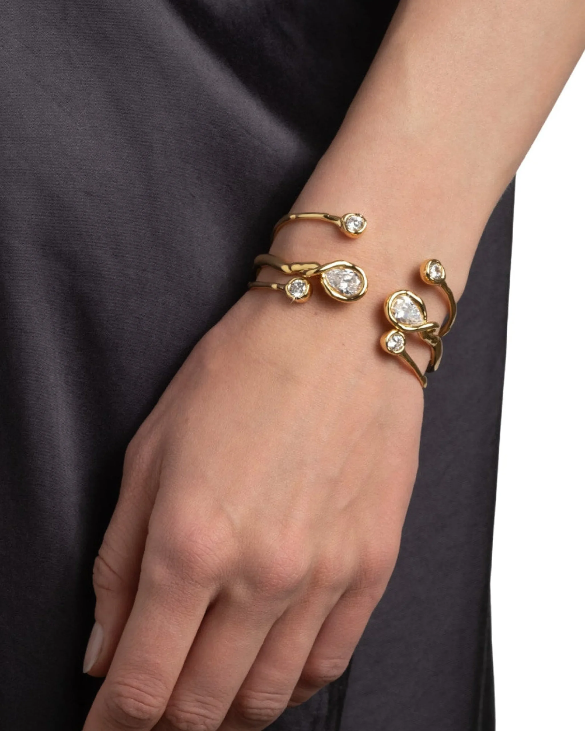 Asterales Crystal Capped Hinge Cuff Bracelet