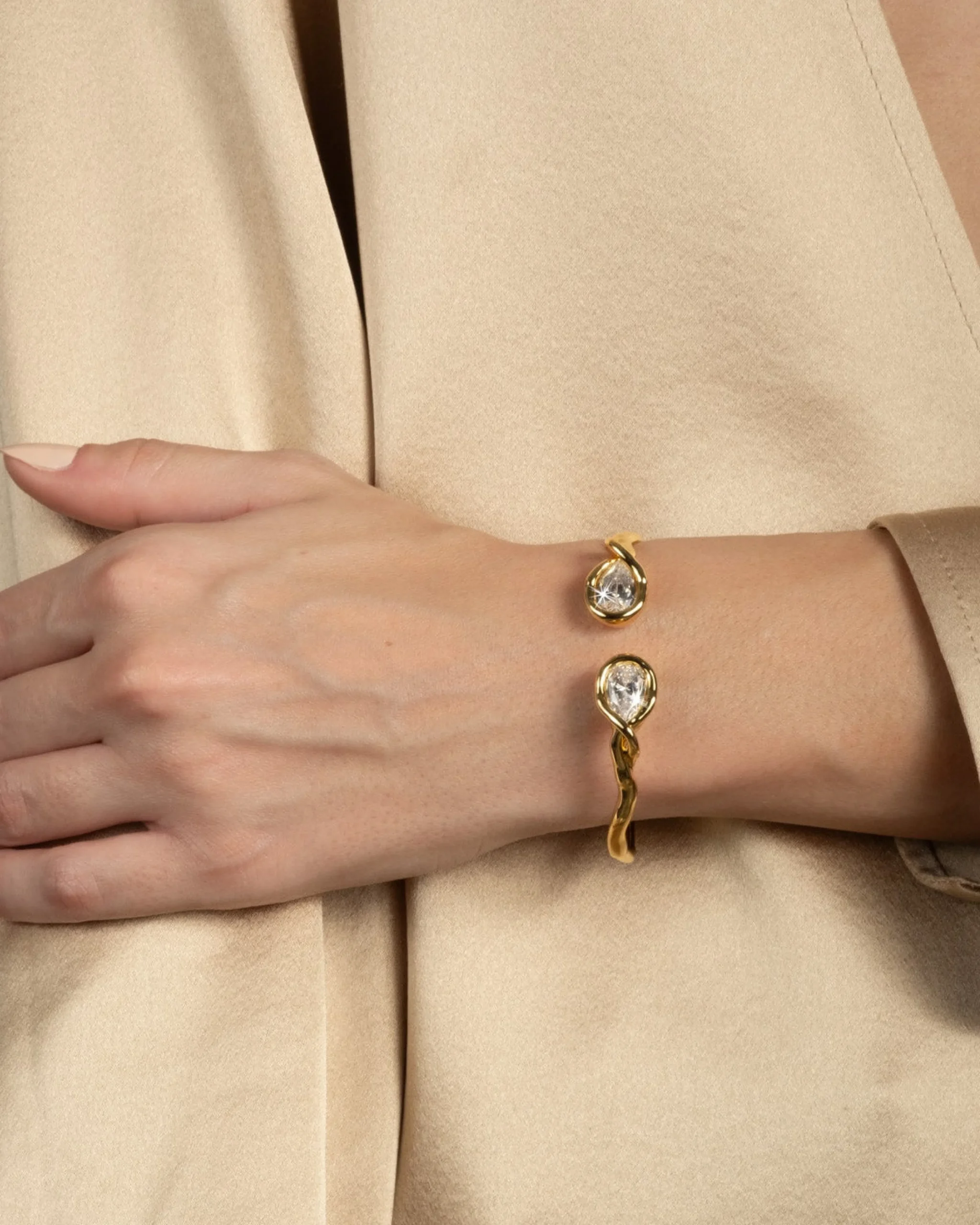 Asterales Crystal Capped Hinge Cuff Bracelet