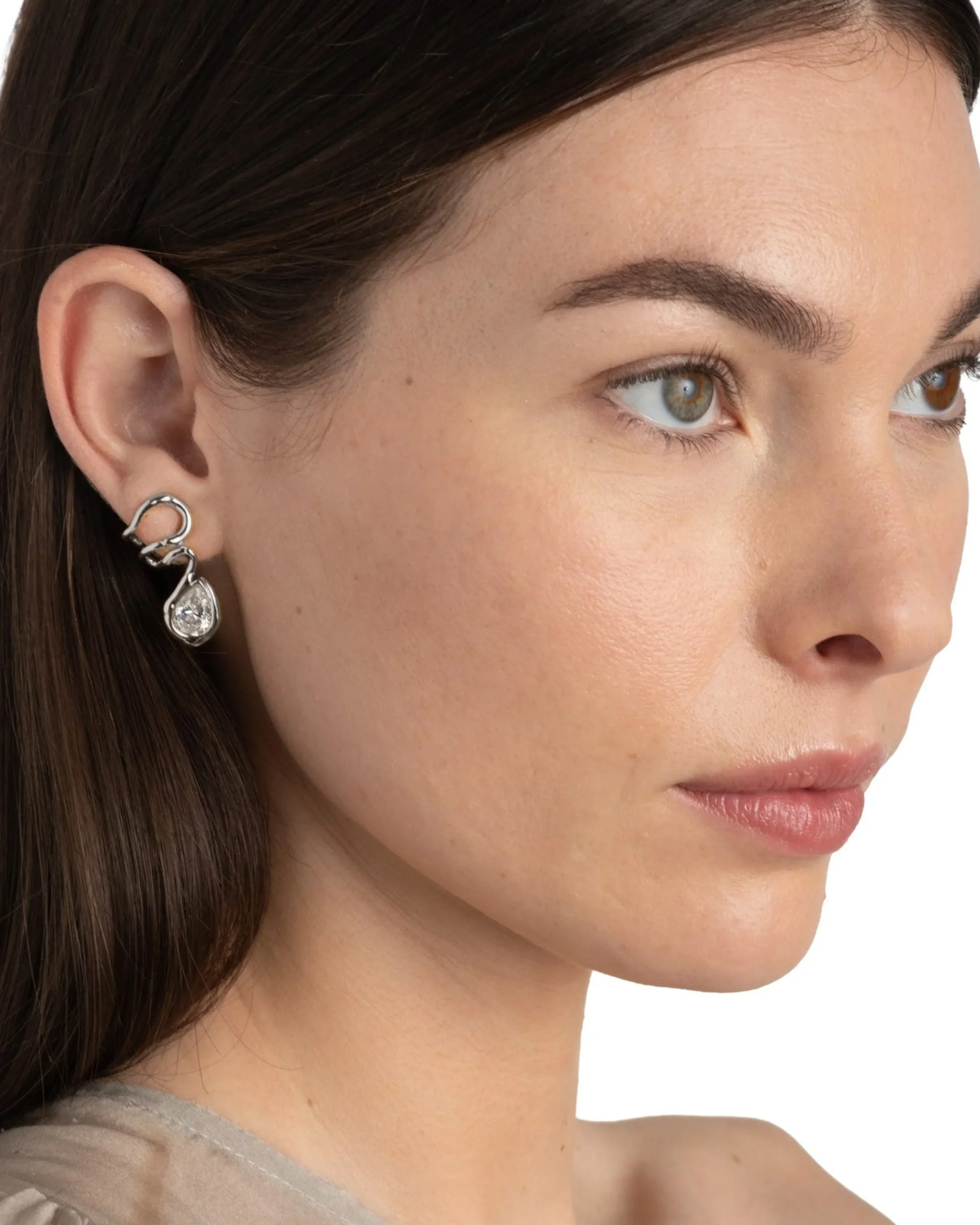 Asterales Floating Vine Post Earring- Silver