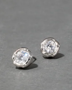 Asterales Molten Bezel Stud Earring- Silver
