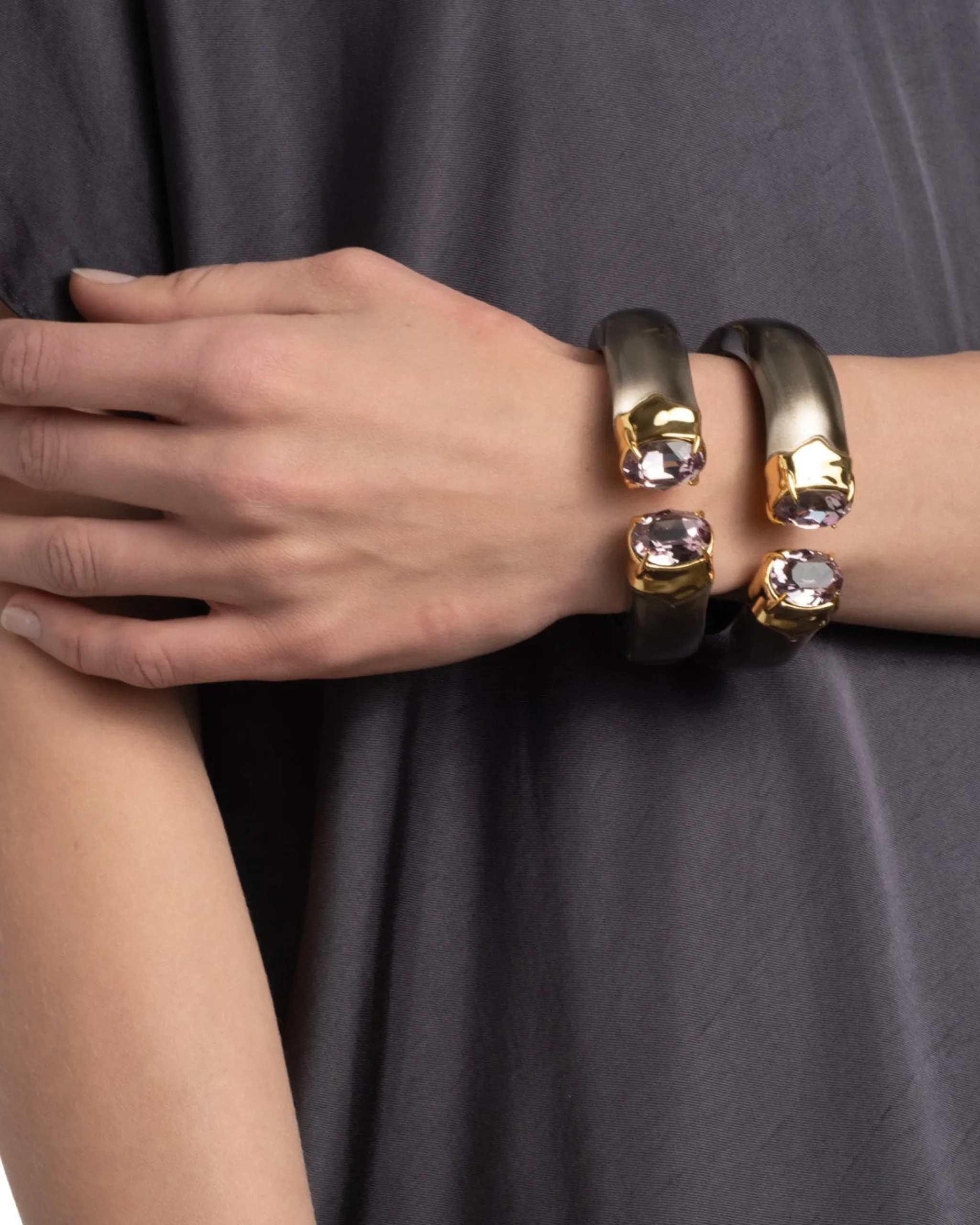 Bonbon Crystal Lucite Hinge Bracelet- Dune