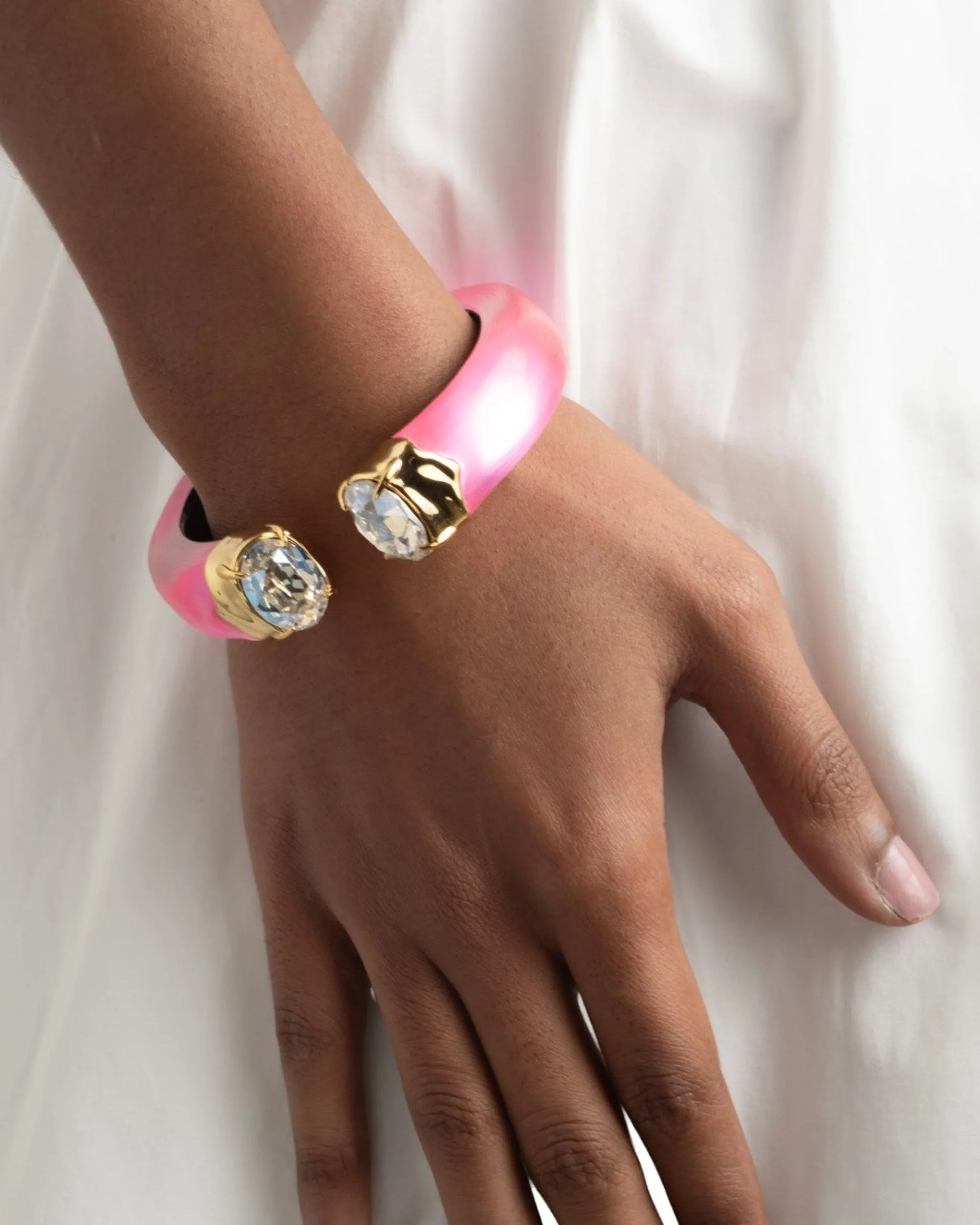 Bonbon Crystal Lucite Hinge Bracelet- Neon Pink