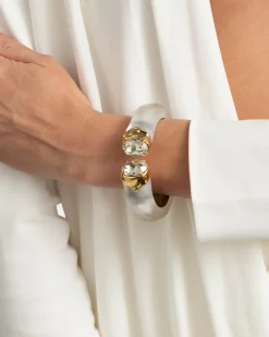 Bonbon Crystal Lucite Hinge Bracelet- Silver