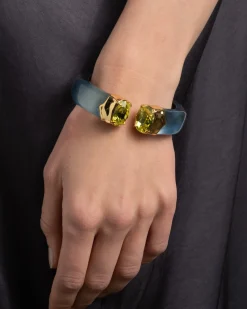Bonbon Crystal Lucite Hinge Bracelet- Metallic Sky
