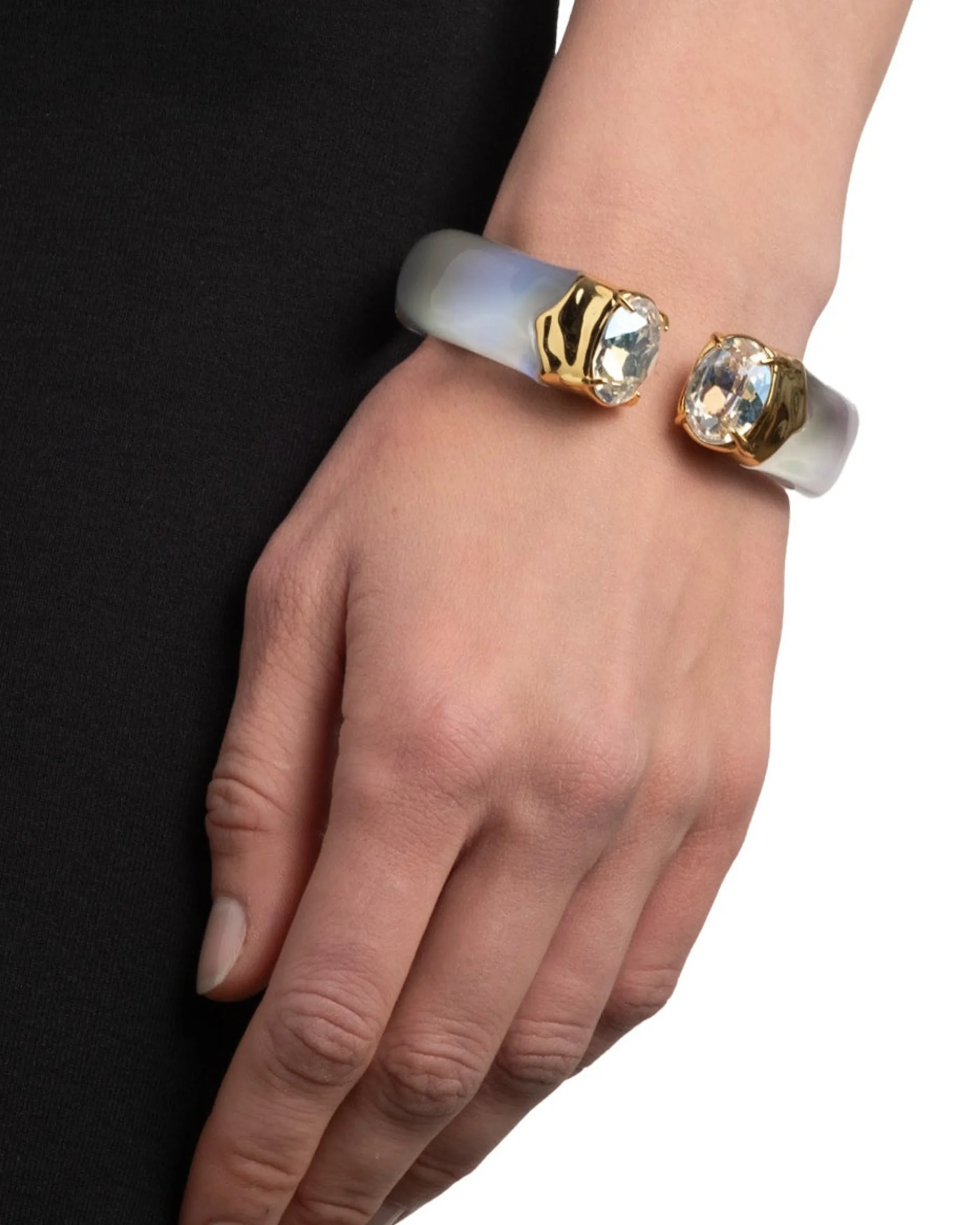 Bonbon Crystal Lucite Hinge Bracelet- White Opal